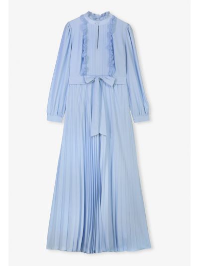 Pleated Ruffled Solid Maxi Dress- Eid Style
