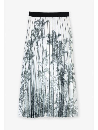 Printed Pleated Long Accordion Skirt
