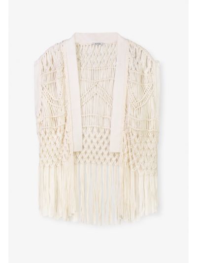 Solid Macrame Fringe Open Vest