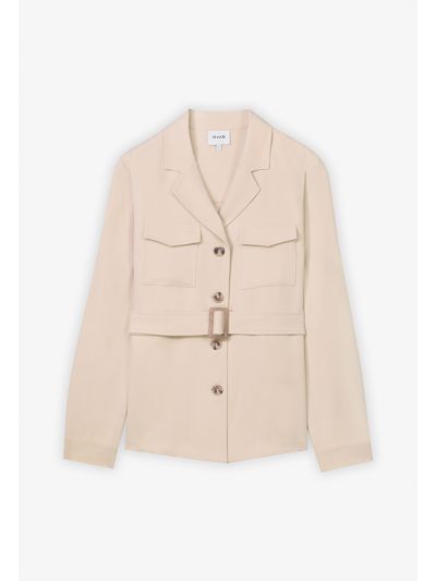 Solid Long Sleeves Belted Jacket