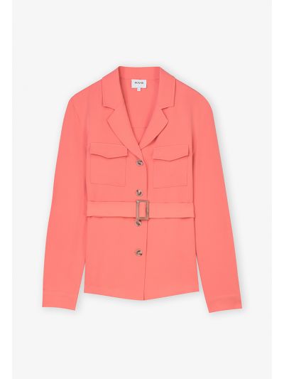 Solid Long Sleeves Belted Jacket