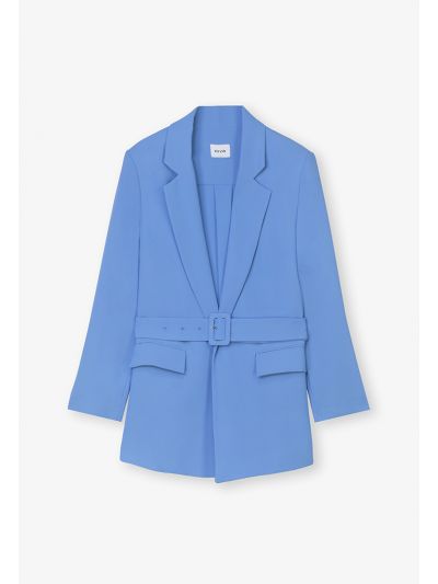 Notched Collar Belted Solid Blazer- Ramadan Style