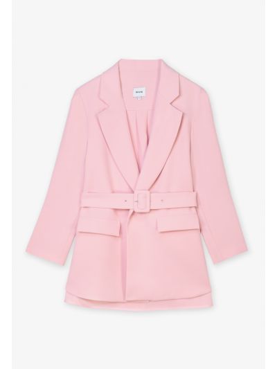 Notched Collar Belted Solid Blazer- Ramadan Style