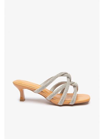 Crystal Embellished Wrap Strapped Mule Sandals -Sale