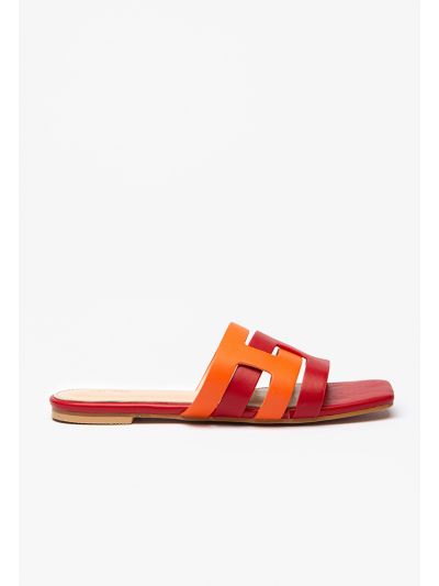 Contrasting Crossover Vamp PU Leather Slides