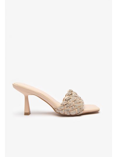Textured Crystal Embellished Mule Sandals -Sale