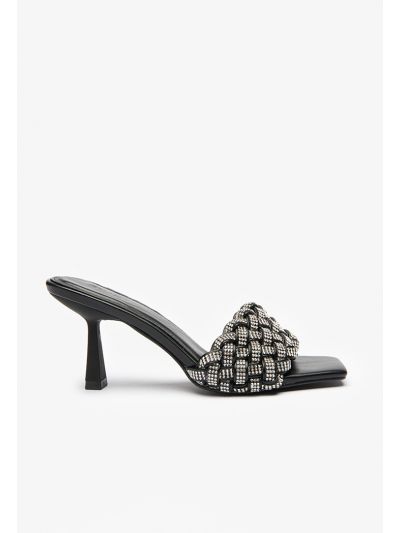 Textured Crystal Embellished Mule Sandals -Sale