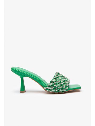 Textured Crystal Embellished Mule Sandals -Sale