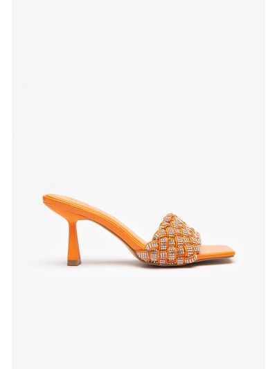 Textured Crystal Embellished Mule Sandals -Sale