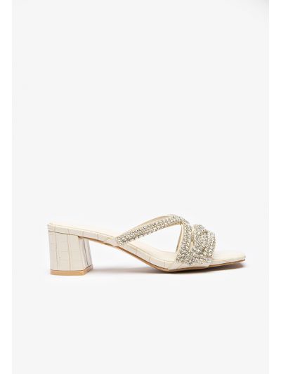 Crystal Embellished Vamp Block Mule Sandals -Sale