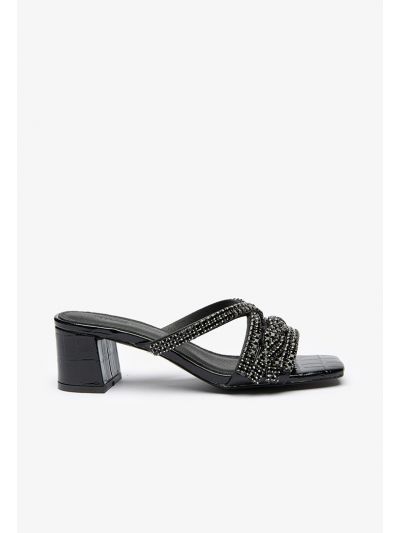 Crystal Embellished Vamp Block Mule Sandals -Sale
