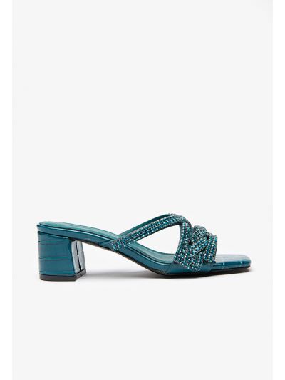 Crystal Embellished Vamp Block Mule Sandals -Sale