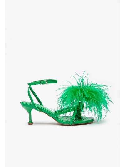 Dot Feather Trimmed Stiletto Sandals -Sale