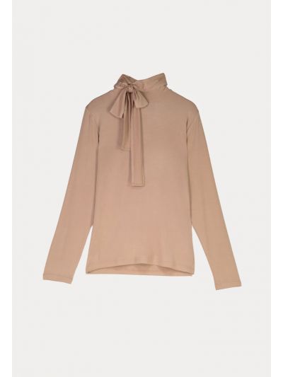 Tie High-Neck Basic Top -Sale
