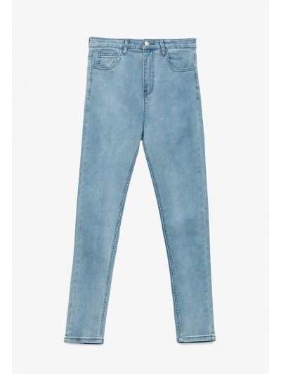 Solid Denim Pants With Back Pockets