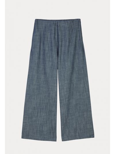 Denim Textured Wide Leg Trouser
