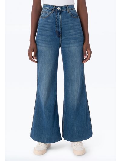Solid Denim Wide Legged Trouser -Sale