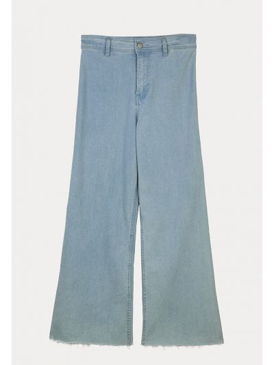 High Rise Wide Leg Cut Frayed Hem Denim Jeans