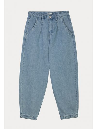 High Rise Front Pleats Slouchy Denim Jeans