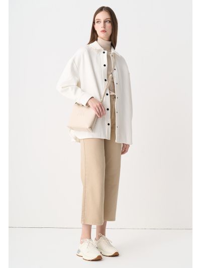 Solid Pleated Waist Wide Leg Jeans