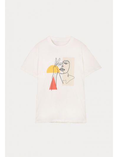 Abstract Printed Crew Neck T-Shirt -Sale