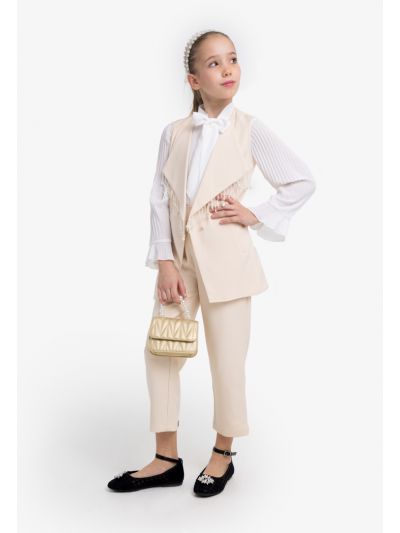 Open front Sleeveless Vest and Pant Set