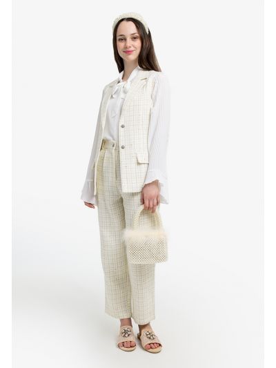 Tweed Lurex Sleeveless Blazer & Trousers Set