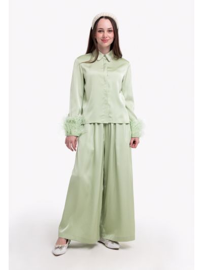 Feather Hem Pearl Shirt & Trouser Set