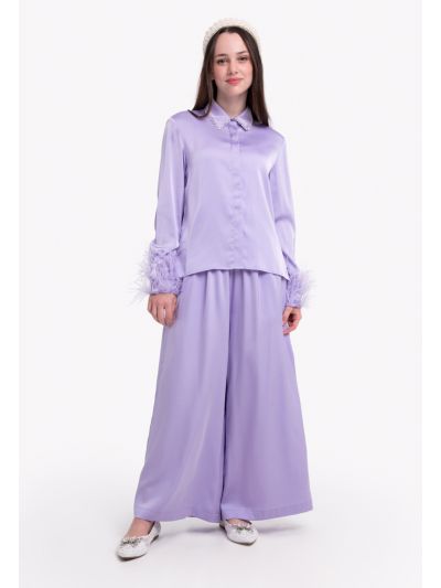 Feather Hem Pearl Shirt & Trouser Set