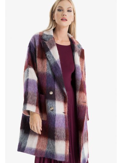 Woolen Double Breasted Checkered Coat