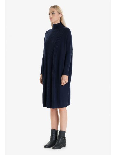 Knitted Turtle Neck Solid Basic Midi Dress -Sale