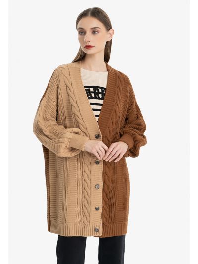 Two Toned Crochet Buttoned Cardigan -Sale