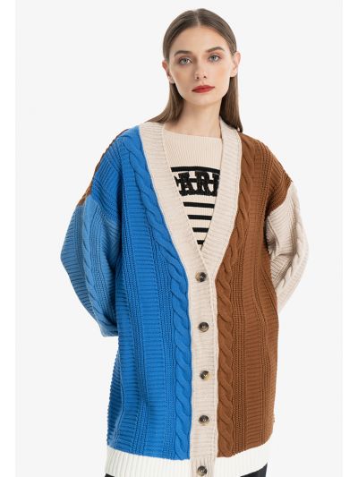 Two Toned Crochet Buttoned Cardigan -Sale