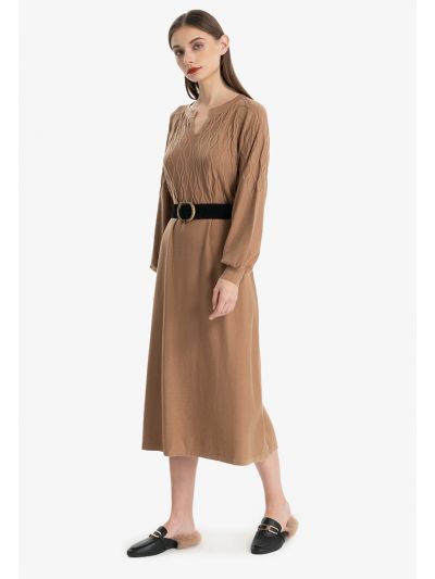 Solid Knitted Texture with A Patterned Top Maxi Dress