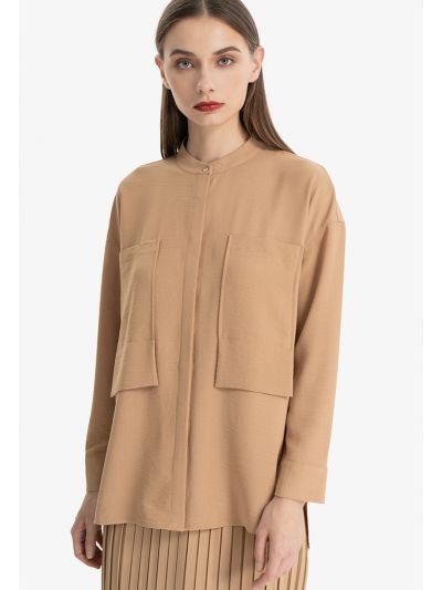 Solid Buttoned Down Shirt with Big Front Pockets