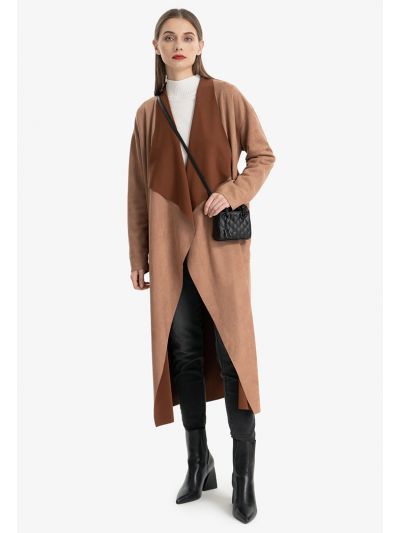 Suede Textured Notched Open Abaya -Sale