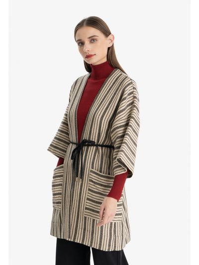Striped Tartan Mutlicolored Midi Cardigan