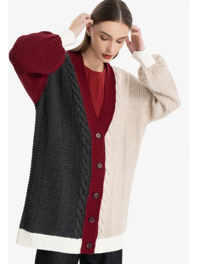 Two Toned Crochet Buttoned Cardigan -Sale