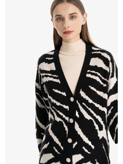 Animal Printed Two Tone Cardigan -Sale