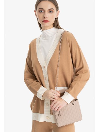 Two Toned Lined Hem Knitted Cardigan -Sale