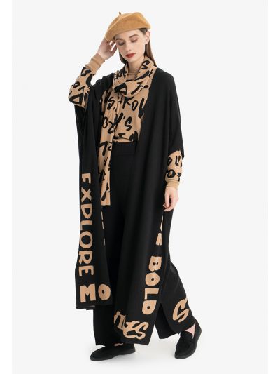 Letter Printed Multicolored Open Maxi Abaya