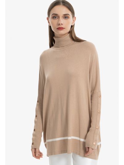 Tape Line Hem High Neck Knitted Blouse