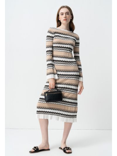 Knitted Printed Long Sleeve Dress Set (2 PCS)