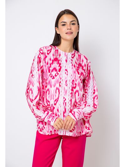 Printed Lace Long Sleeve Blouse Set (2 PCS)