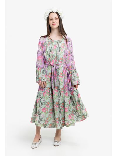Printed Sleeveless Dress & Cardigan Set