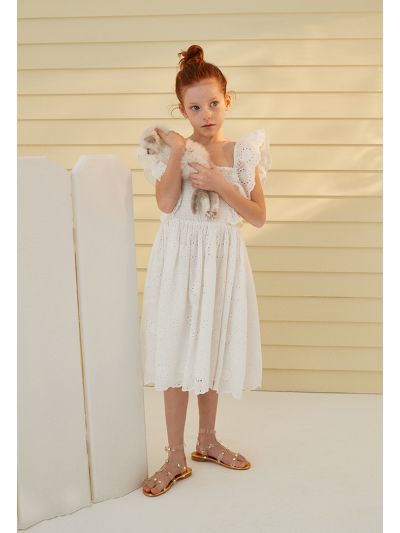 Schiffli Floral Embroider Elasticated Bodice Dress -Sale