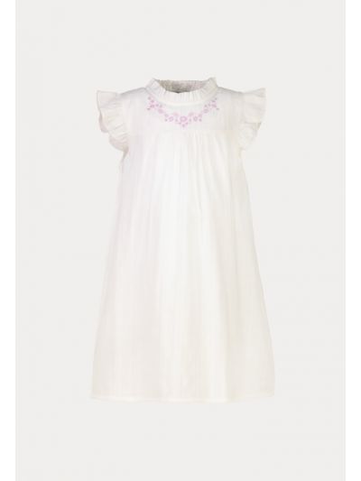 Girls Solid Frill Trim Embroidered Midi Dress -Sale