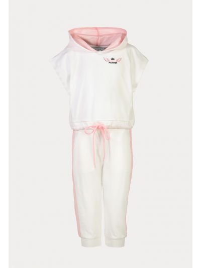 Hoodie Mesh Trim Drawstring Blouse And Pants Set -Sale