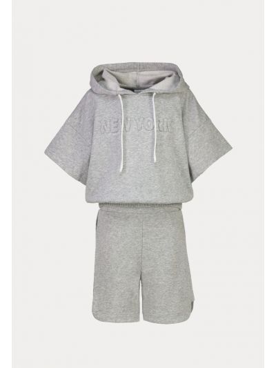 Embossed Text Print Hoodie Shirt And Short Sets -Sale