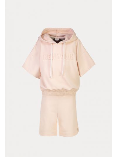 Embossed Text Print Hoodie Shirt And Short Sets -Sale